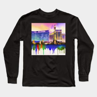 Las Vegas Skyline Ai Art Watercolor Long Sleeve T-Shirt